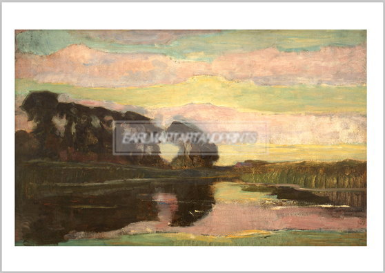 モンドリアン River landscape with pink and yellow green sky, 1907
