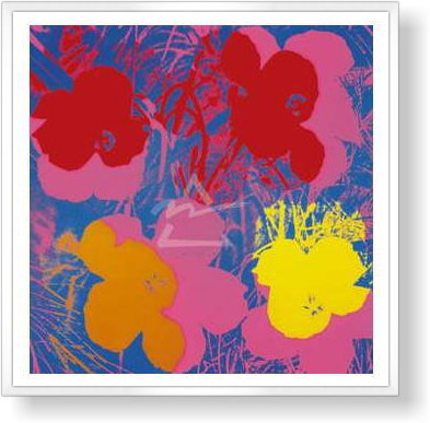 ウォーホル 『花_ 1970 ( 赤・黄・オレンジ　オン　ブルー）』　ポスター 